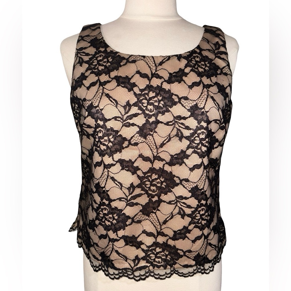 Vintage Jessica Howard Petite Black Lace Overlay Nude Lining Side Zip Size 12